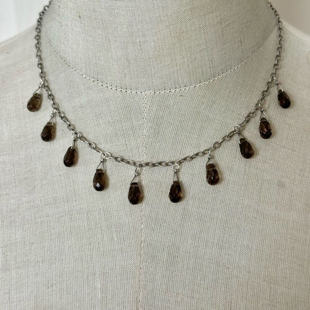 Vintage Silpada Sterling Silver Smoky Quartz Drop Necklace